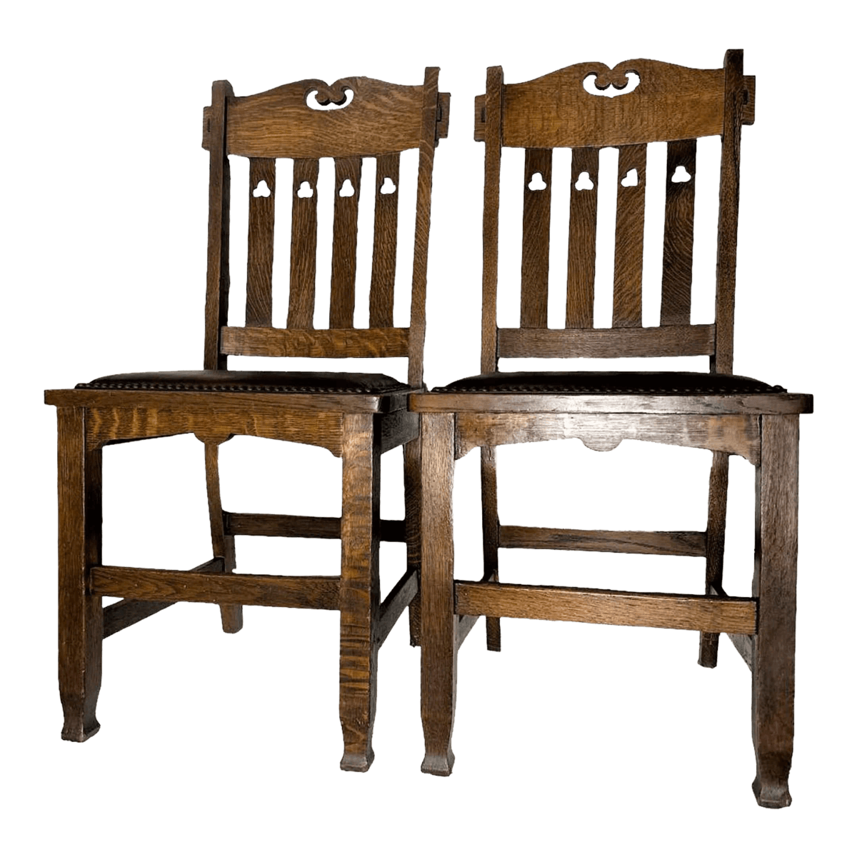 Wyburd and Liberty Attributed Antique Edwardian English Oak Chairs - a Pair - Thumbnail 2
