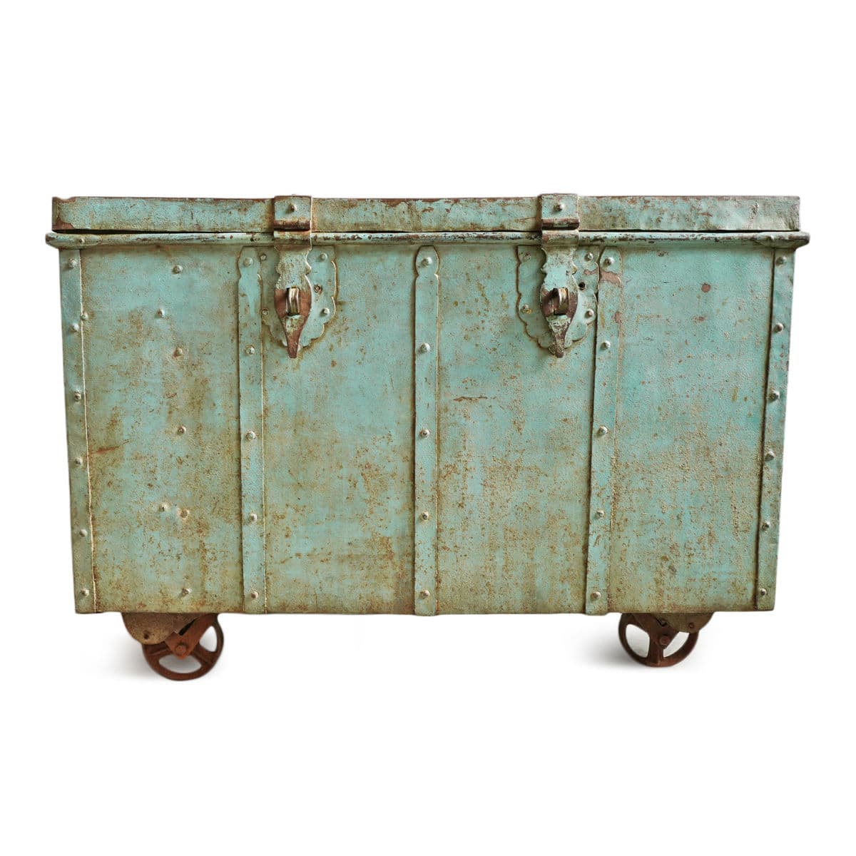 Antique Blue Iron Dowry Storage Trunk - Thumbnail 2