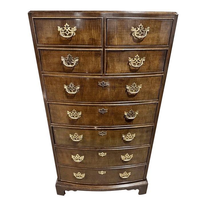 Henredon Vintage Georgian Walnut Tall 9-Drawer Dresser - Circa 1970s - Thumbnail 2