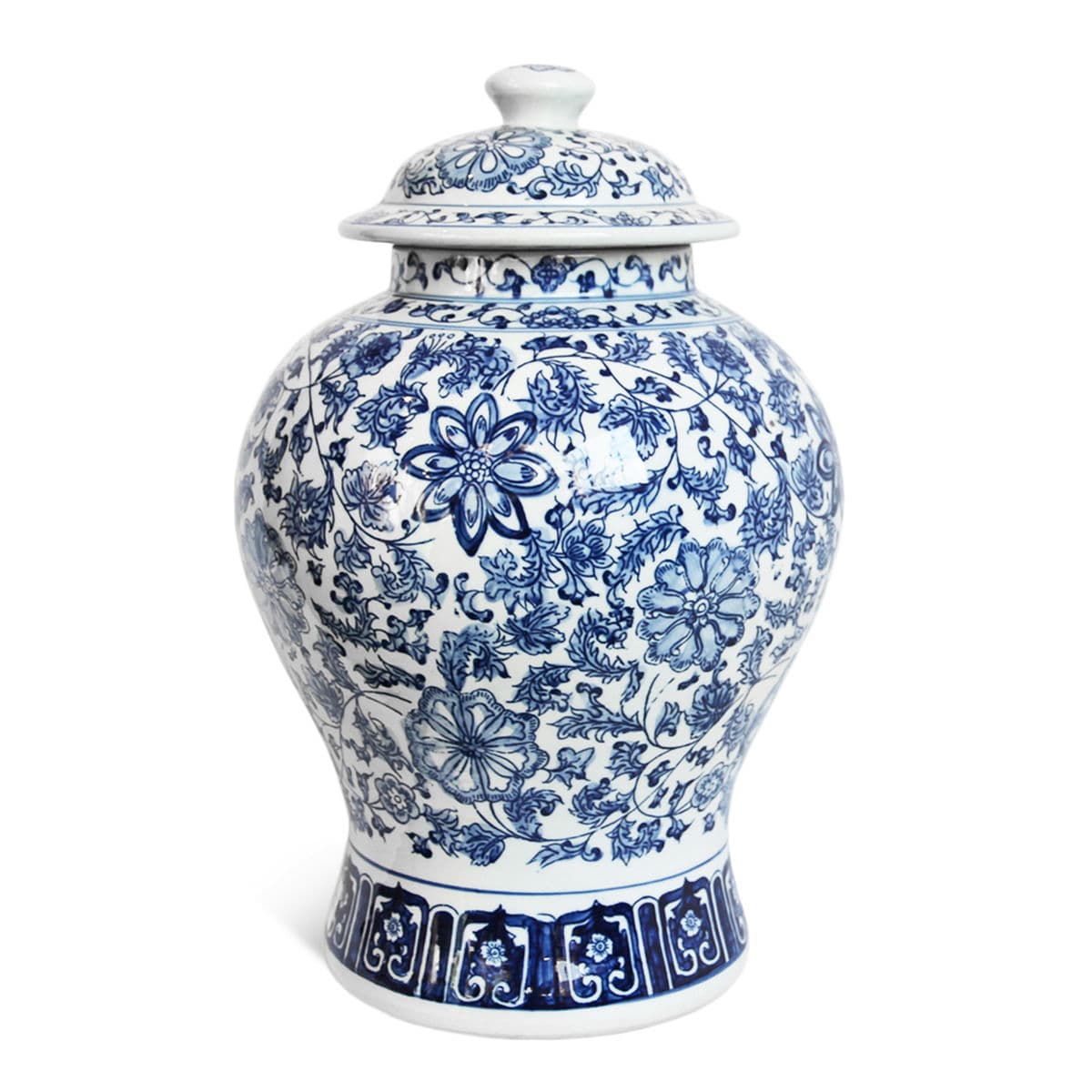 Blue & White Floral Porcelain Urn - Thumbnail 2