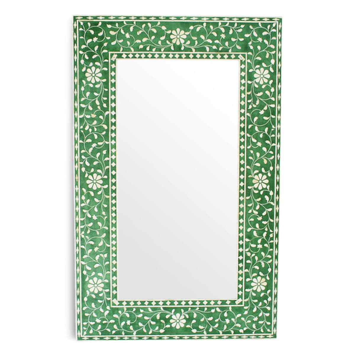 Green Floral Inlay Mirror Frame - Thumbnail 2