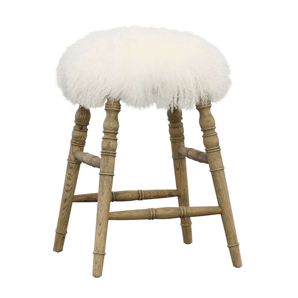 White Mohair & Oak Counter Stool - Thumbnail 2