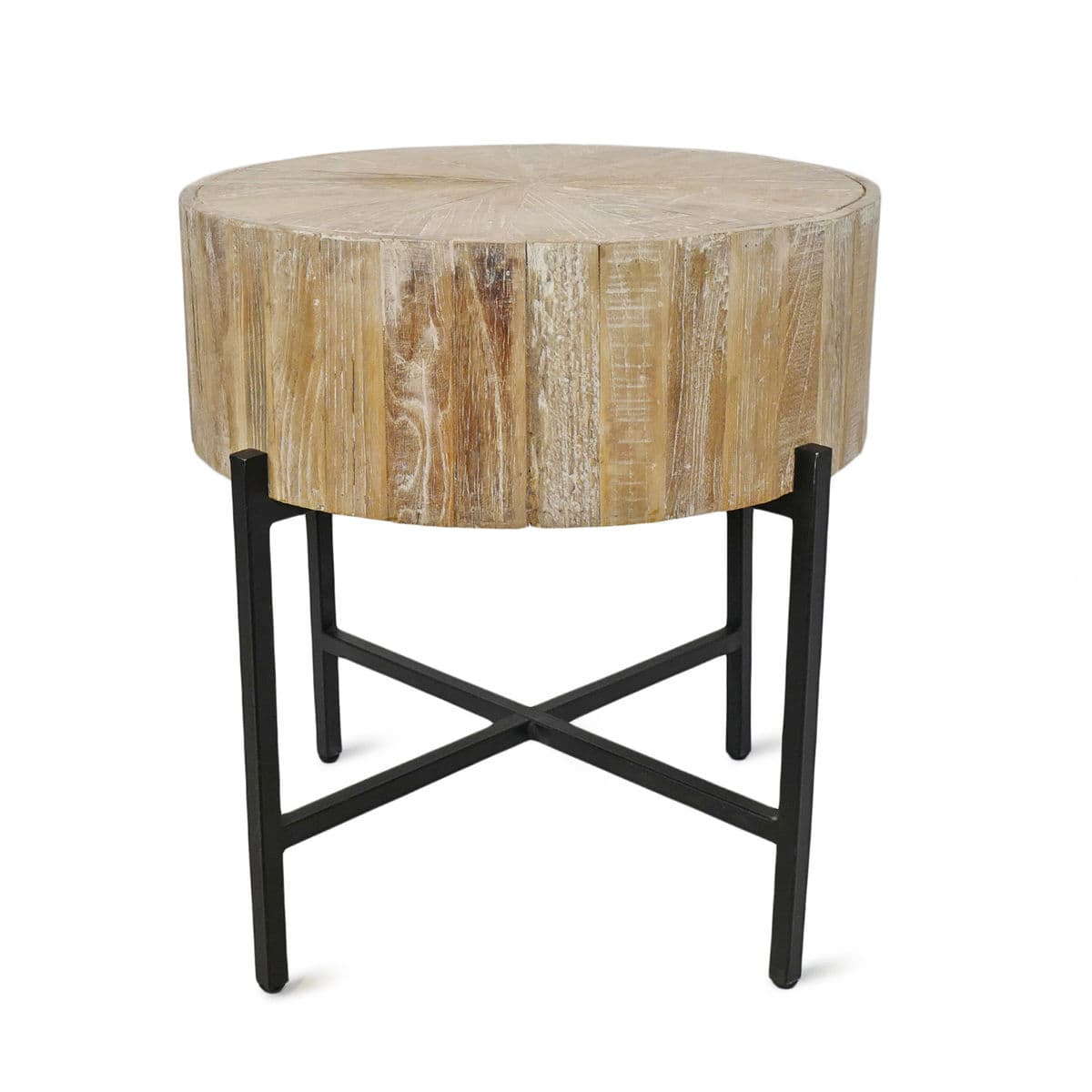 Mia Round Wood & Iron Side Table - Thumbnail 2
