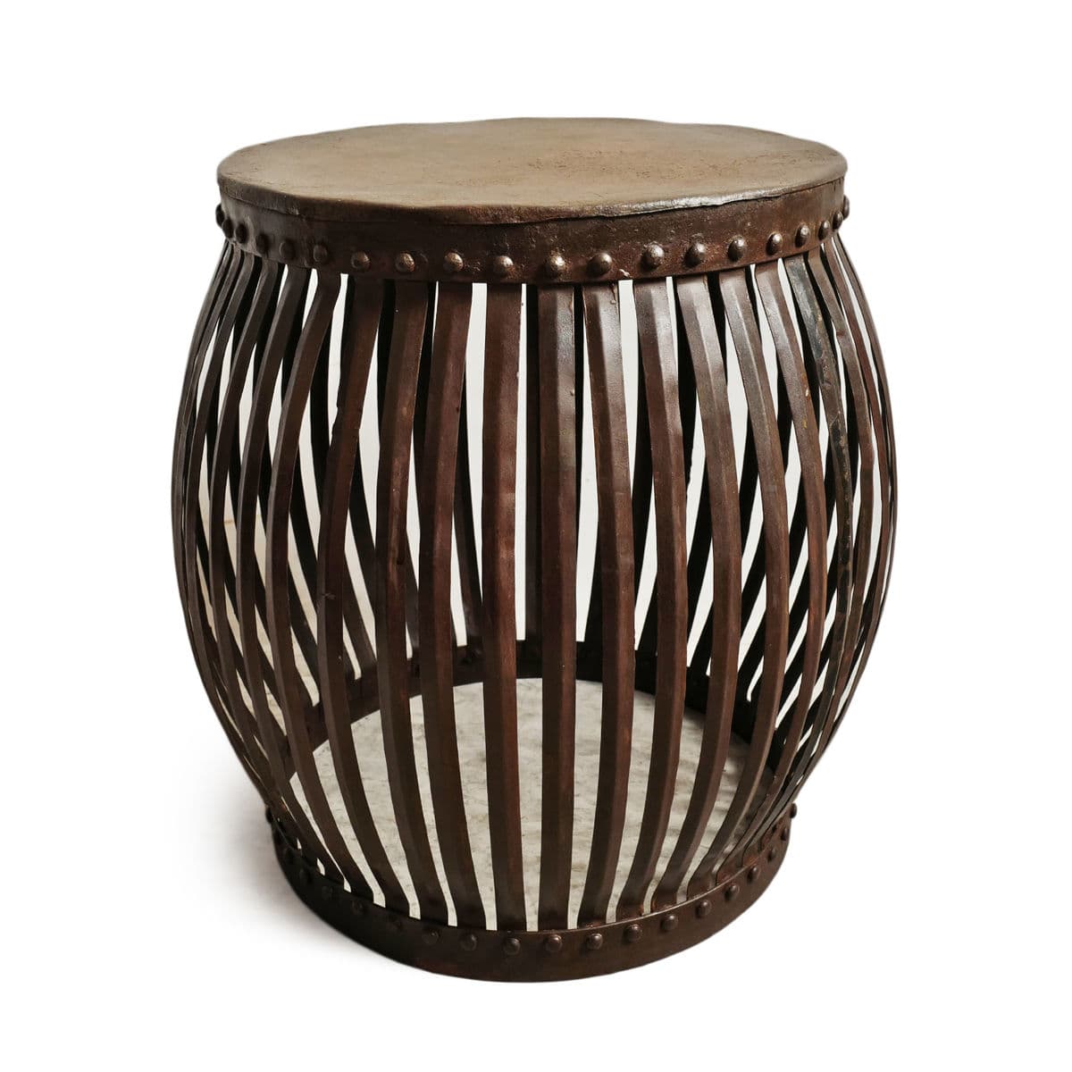 Iron Drum Strap Side Table - Thumbnail 2