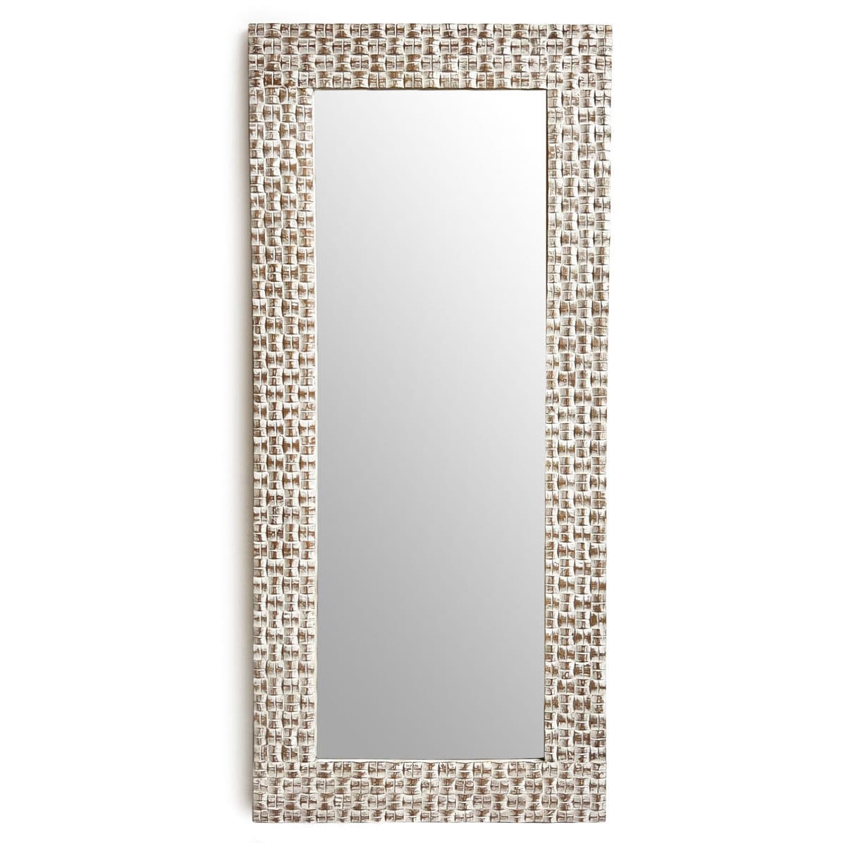 White Washed Wood Weave Full Mirror - Thumbnail 2