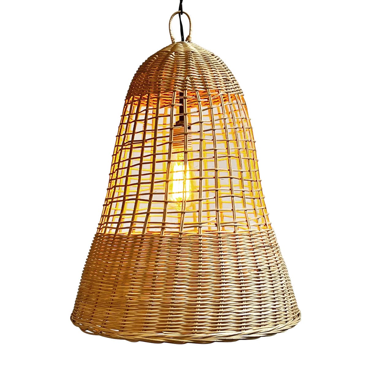 Natural Banded Wicker Bell Pendant Light - Thumbnail 2