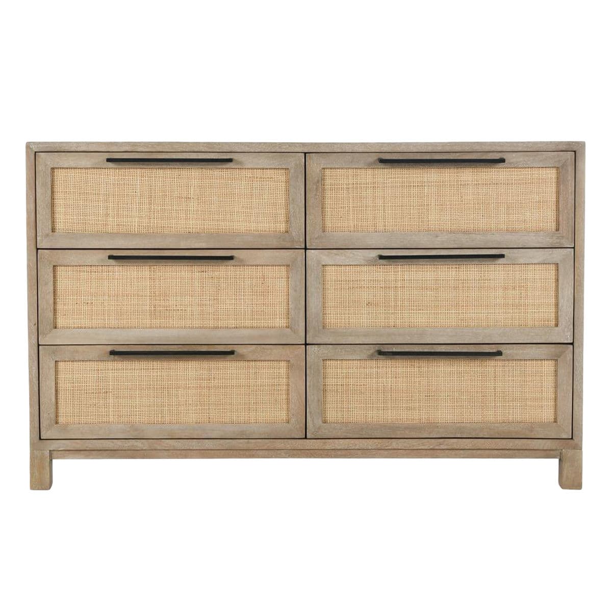 Coastal Cane & Wood 6-Drawer Dresser - Thumbnail 2