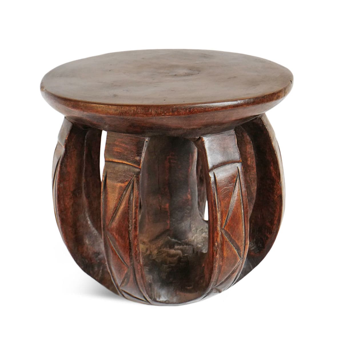 Vintage Baga Small Round Tribal Stool - Thumbnail 2