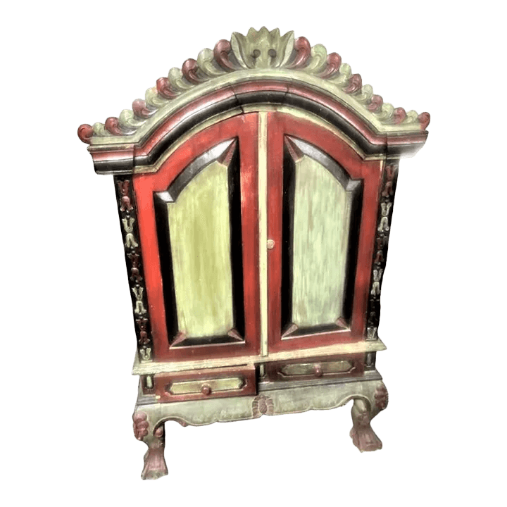 Dutch Colonial Antique 19th Century Liquor Cabinet With Bonnet Top and Ball and Claw Legs - Thumbnail 2