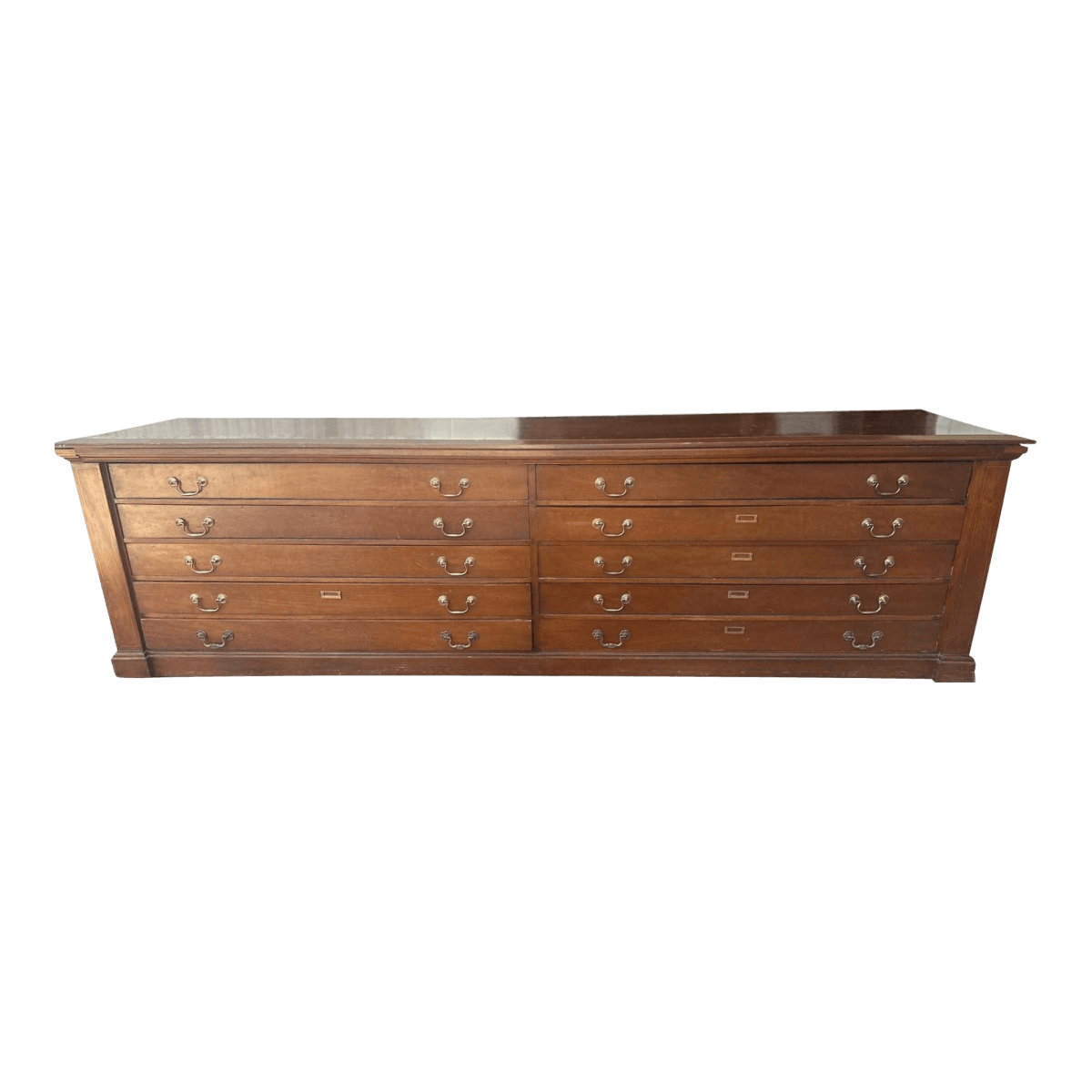 Monumental Antique Edwardian English Wide Solid Cherry Wood Credenza - Circa 1905 - Thumbnail 2
