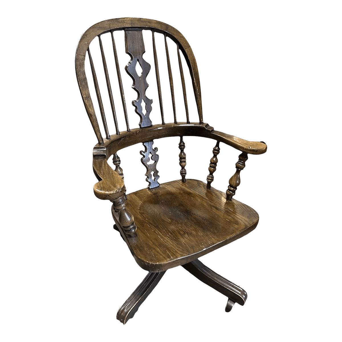 Vintage Ethan Allen Solid Oak Executive Swivel Desk Chair, Late 20th Century - Thumbnail 2