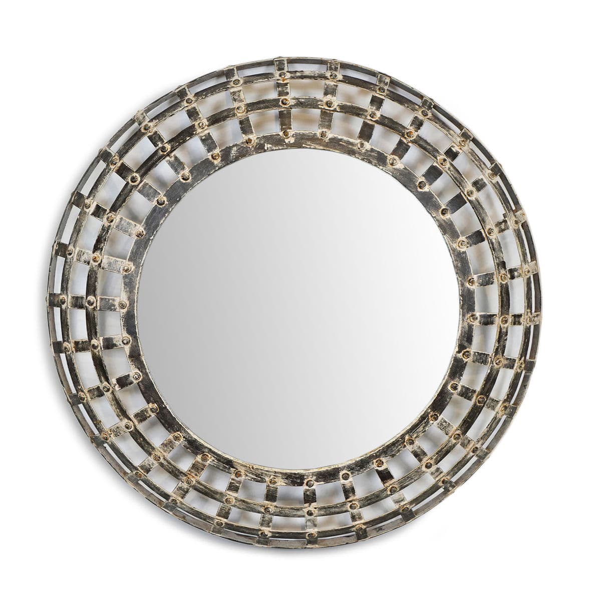 Round Iron Rivet Basket Mirror - Thumbnail 2