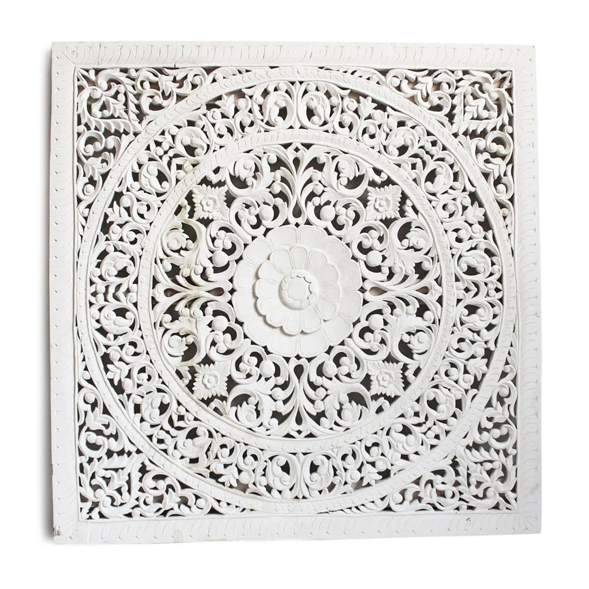 White Square Teak Carved Panel 60 - Thumbnail 2