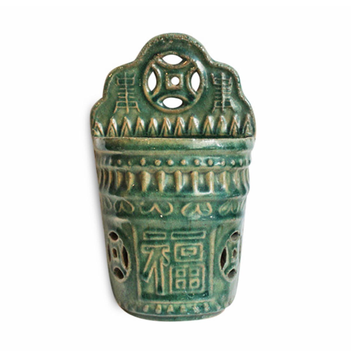 Emerald Ceramic Chinese Wall Vase - Thumbnail 2