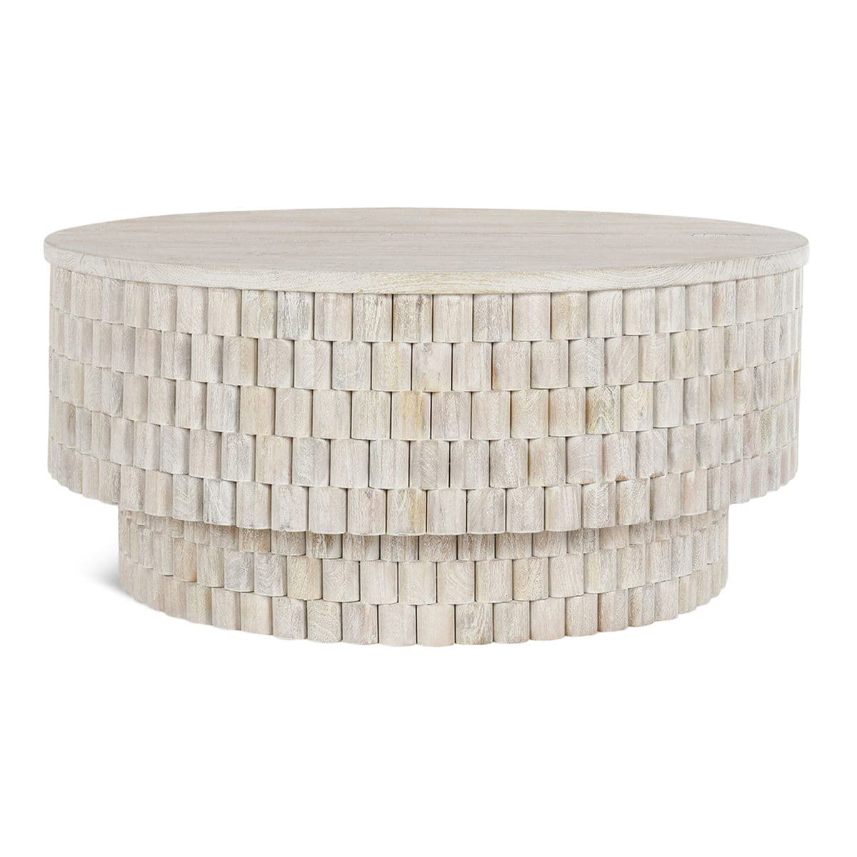 White Wash Round Modern Storage Coffee Table - Thumbnail 2