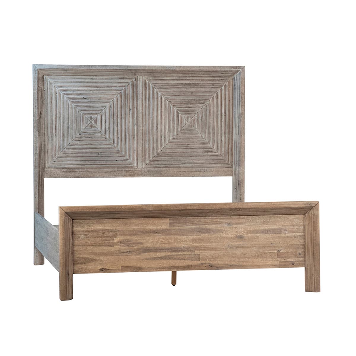 White Wash Geometric Queen Bed - Thumbnail 2