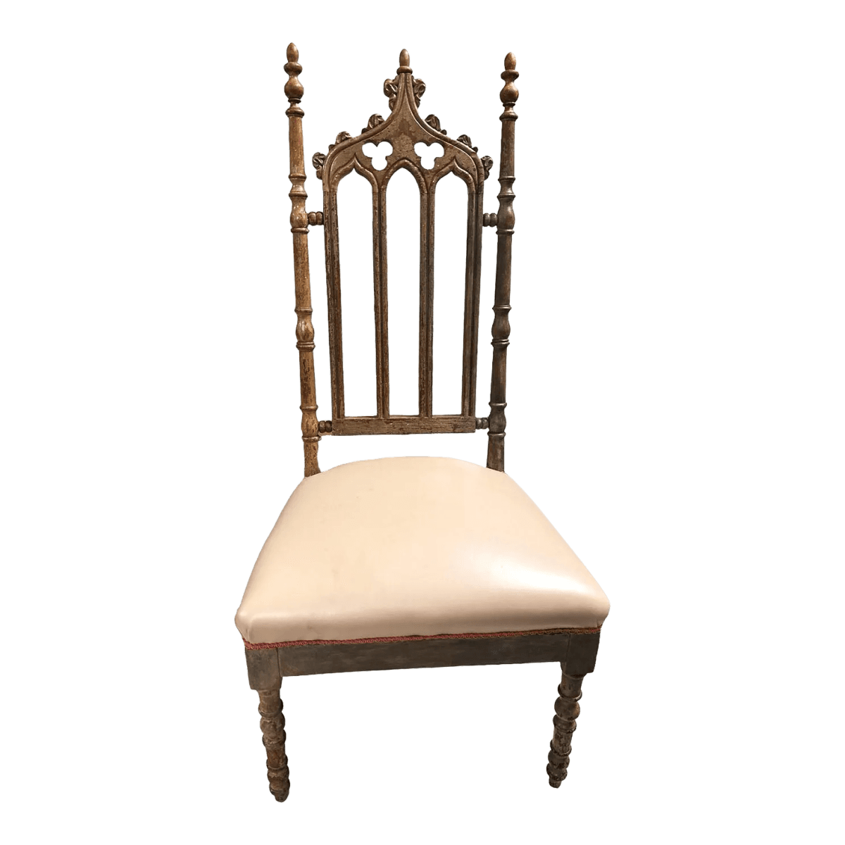 Antique Walnut English Cathedral Spire Chair With New Goatskin Upholstery - Thumbnail 2