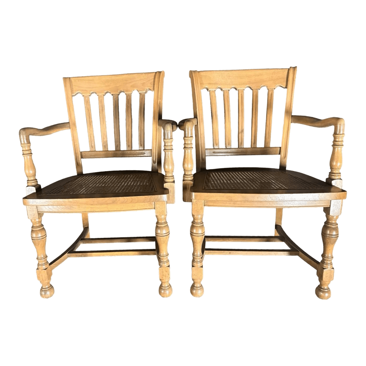 Cerused Walnut and Cane Chairs in a Mid 20th Century Spanish Style - a Pair - Thumbnail 2