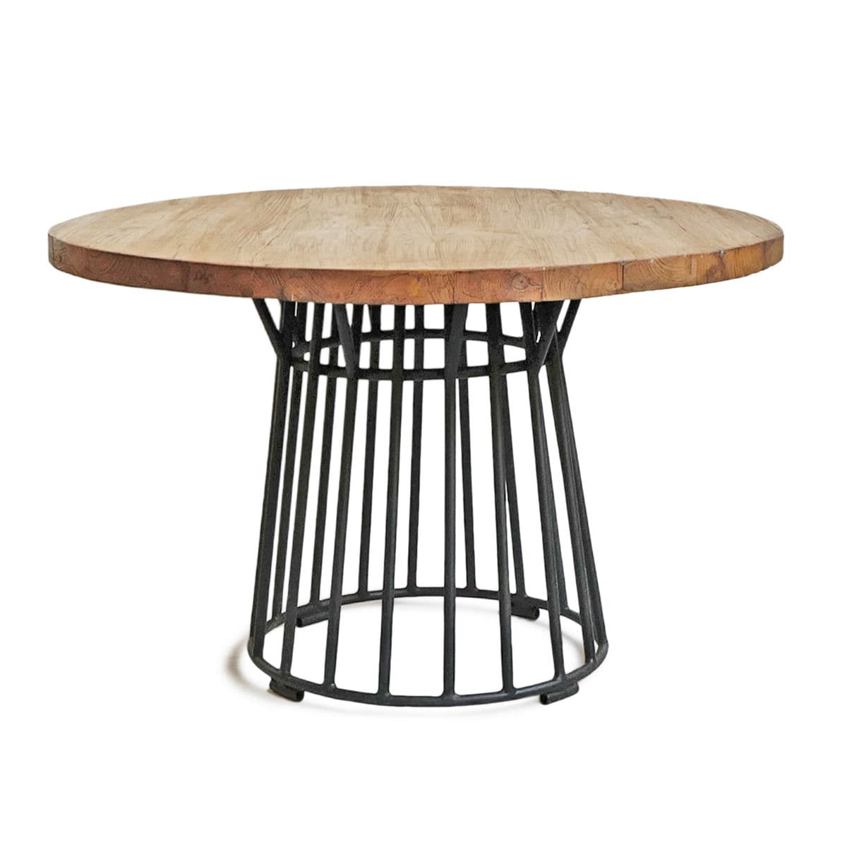 Modern Round Teak & Iron Dining Table - Thumbnail 2