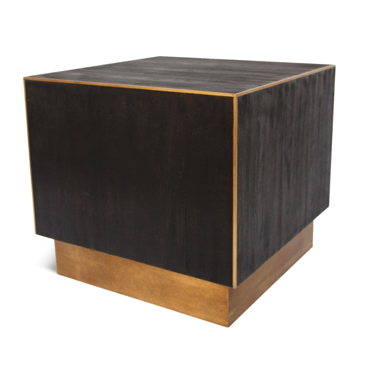 Dark Wood & Brass Cube Side Table - Thumbnail 2
