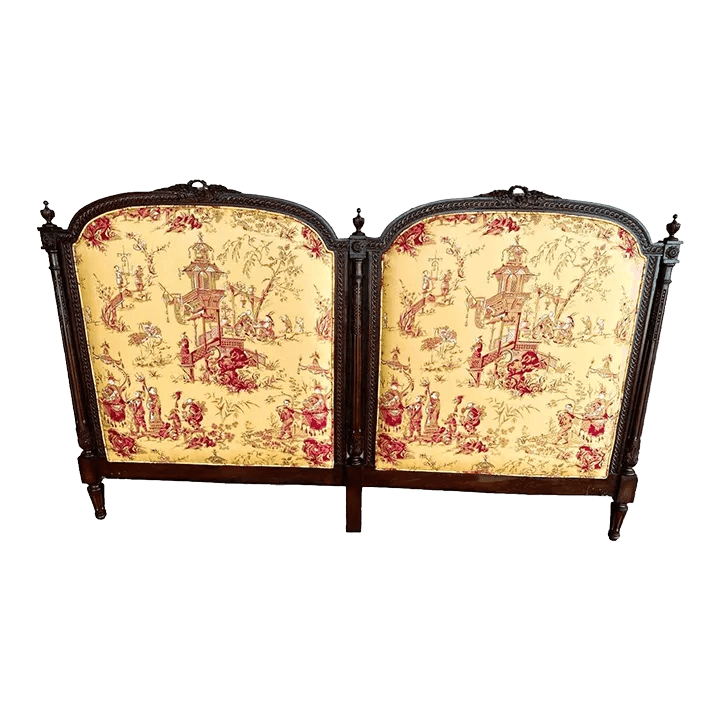 New Schumacher ‘Chinois’ Fabric on Antique Louis XVI King Size Mahogany Headboard - Thumbnail 2