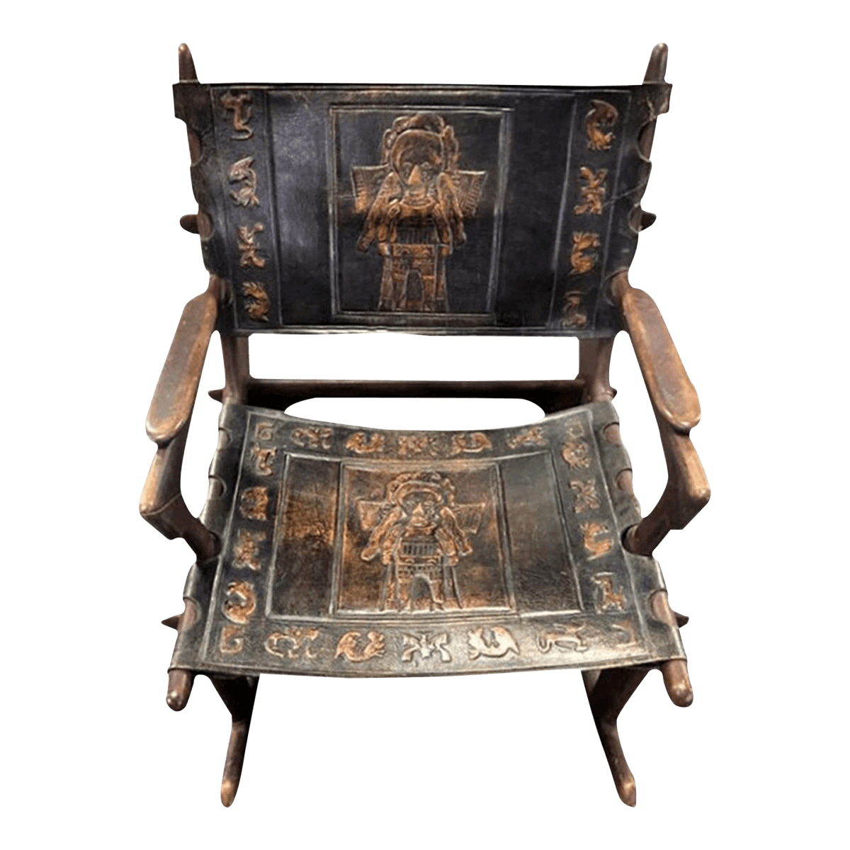 Angel Pazmino Tooled Leather Rocking Chair Handmade in Ecuador - Vintage Mid 20th Century - Thumbnail 2