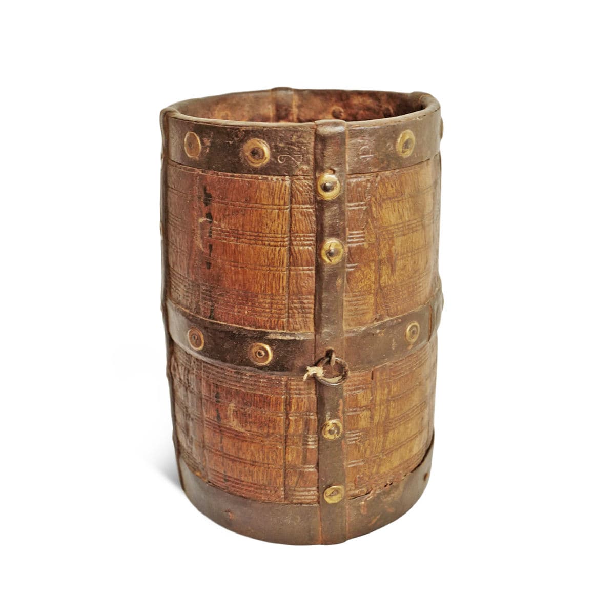 Antique Small Wood & Metal Village Pot - Thumbnail 2