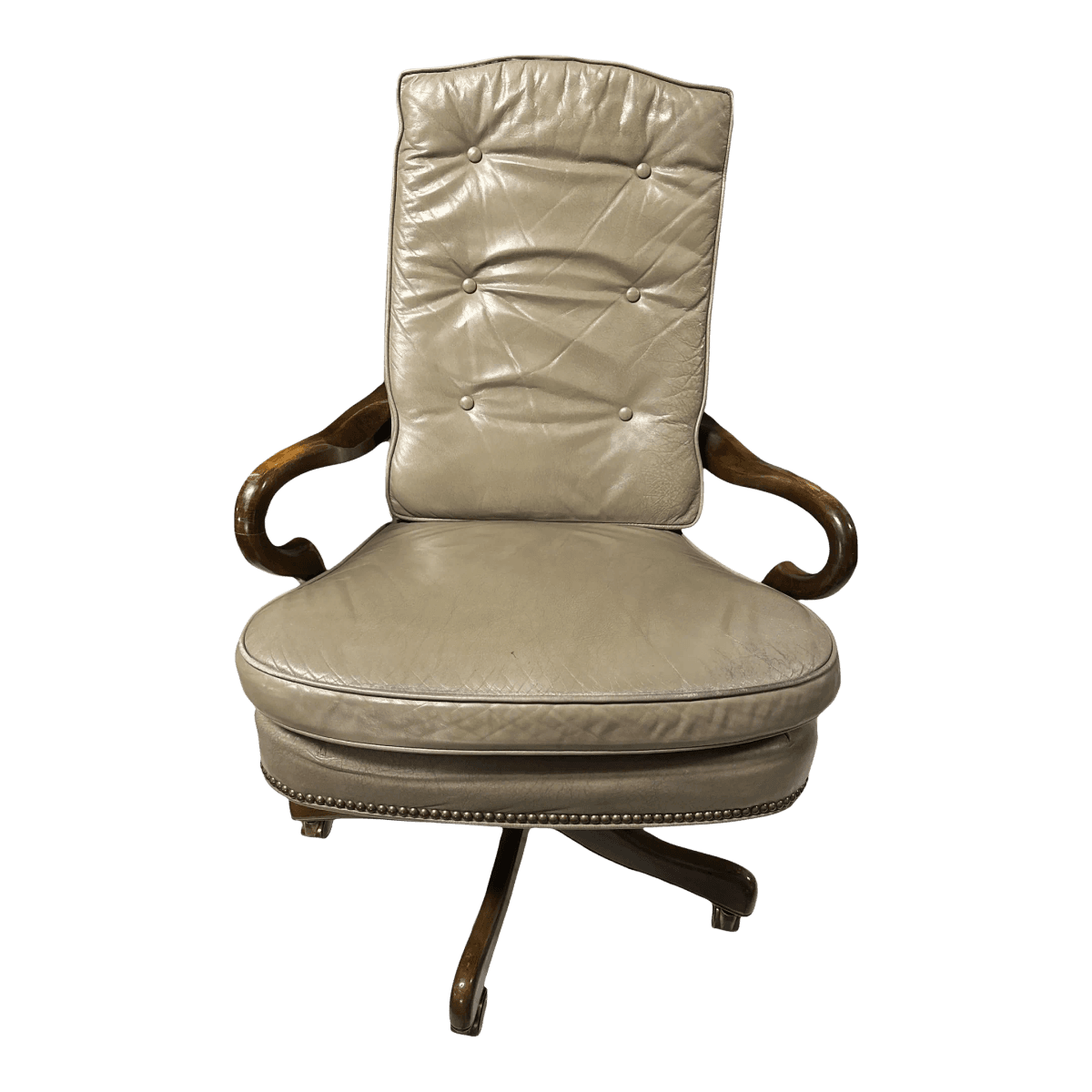 Button Tufted Leather Vintage Executive Swivel Chair With Nail Head Trim - Thumbnail 2