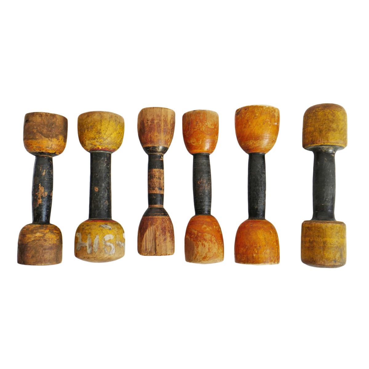 Antique India Wood Dumbbell - Thumbnail 2