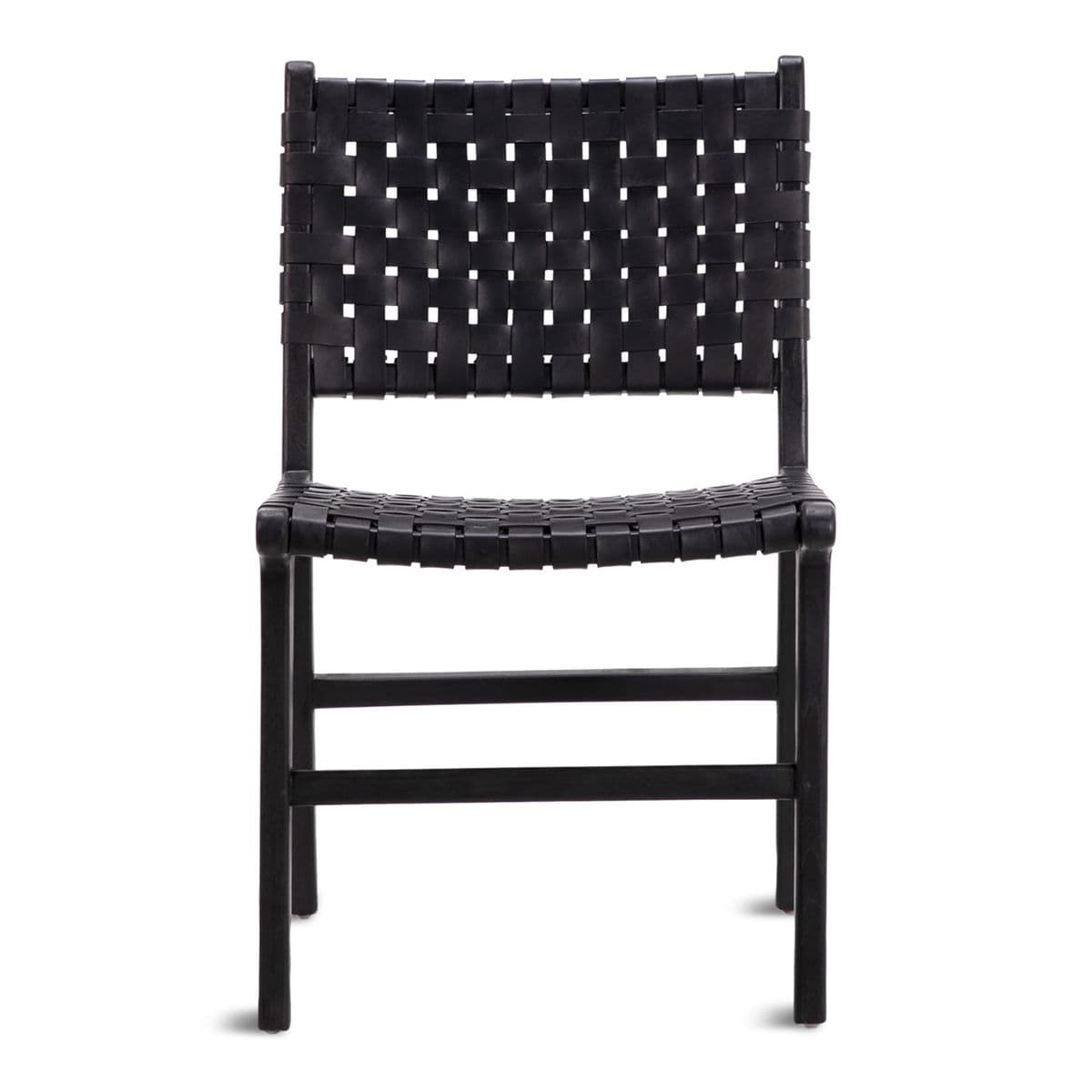 Black Woven Leather Teak Dining Chair - Thumbnail 2