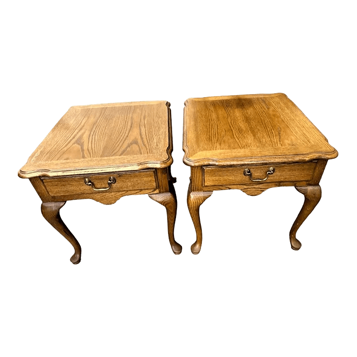 Thomasville French Country Oak Nightstands or Side Tables - Vintage Circa 1970s - Thumbnail 2