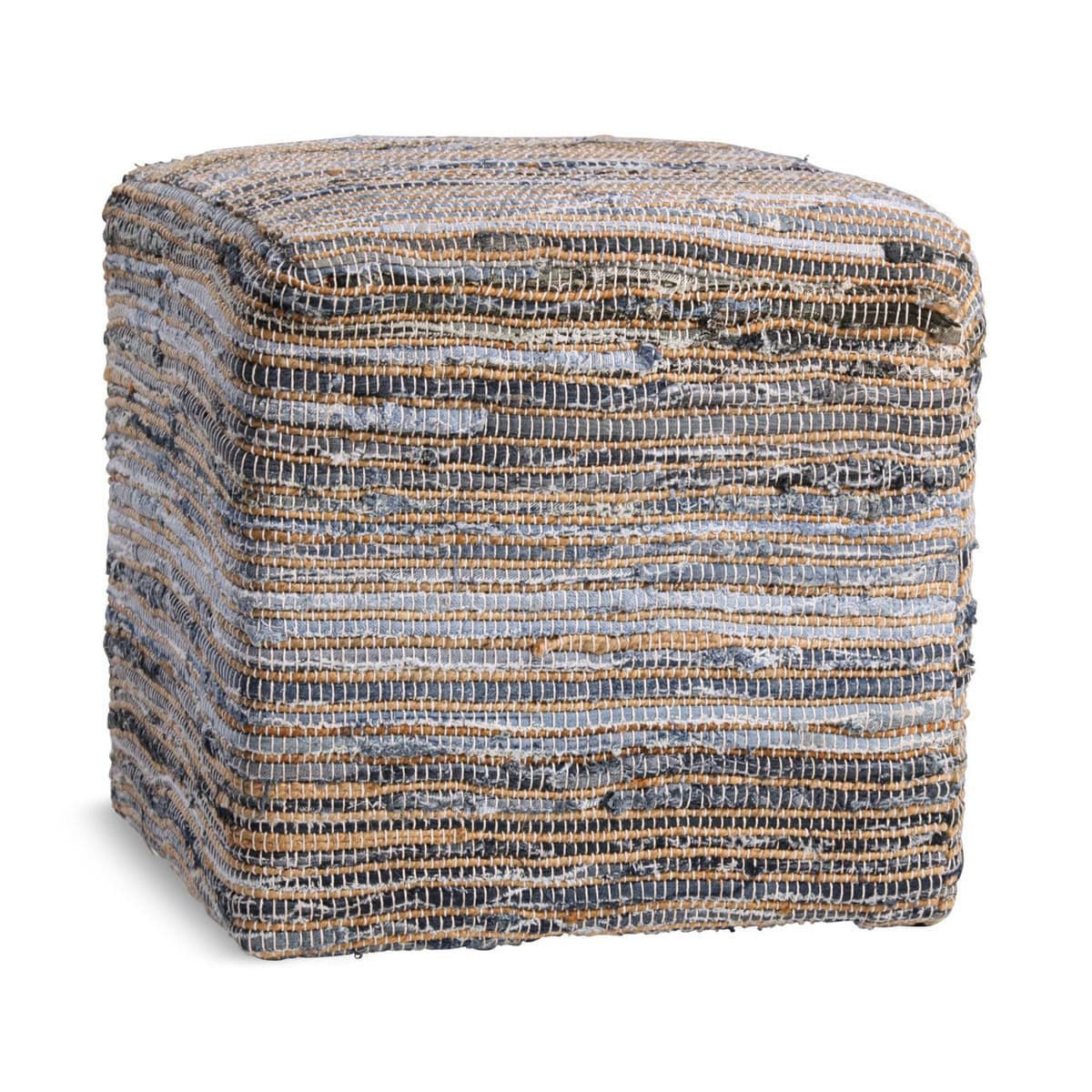 Denim & Rope Cube Stool Ottoman - Thumbnail 2