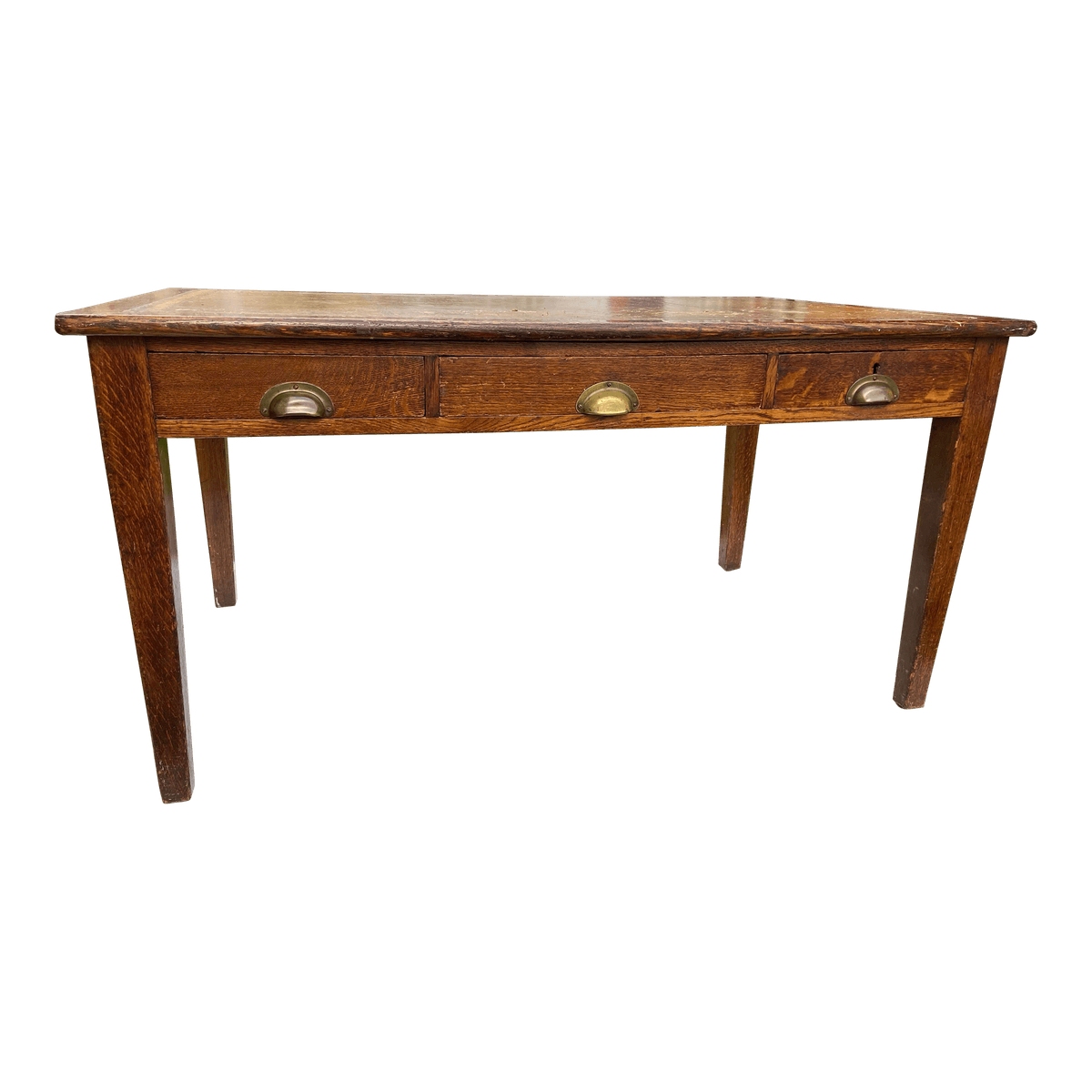 1930s Vintage English Oak Library Arts and Crafts Table Desk - Thumbnail 2