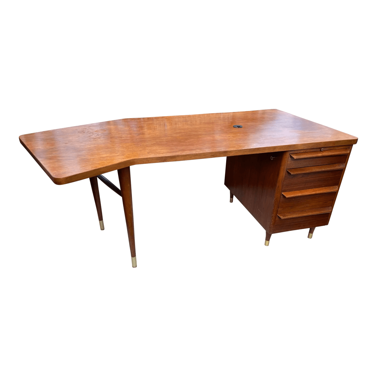 1960s Vintage Mid Century Modern Boomerang Walnut Desk - Thumbnail 2