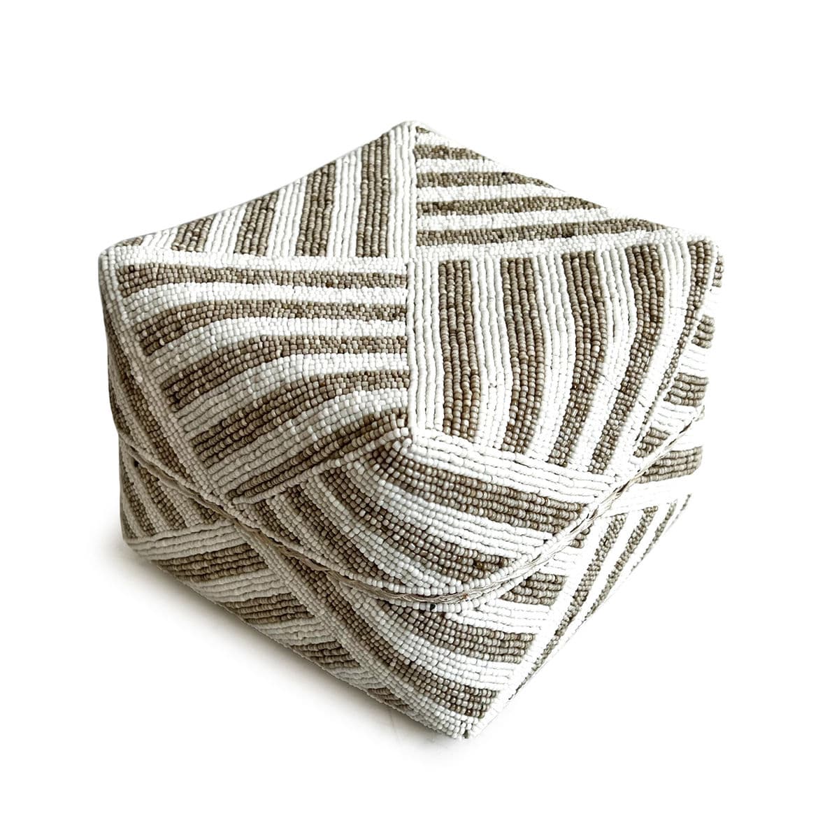 Bamboo Beaded Box Tan & White Medium - Thumbnail 2