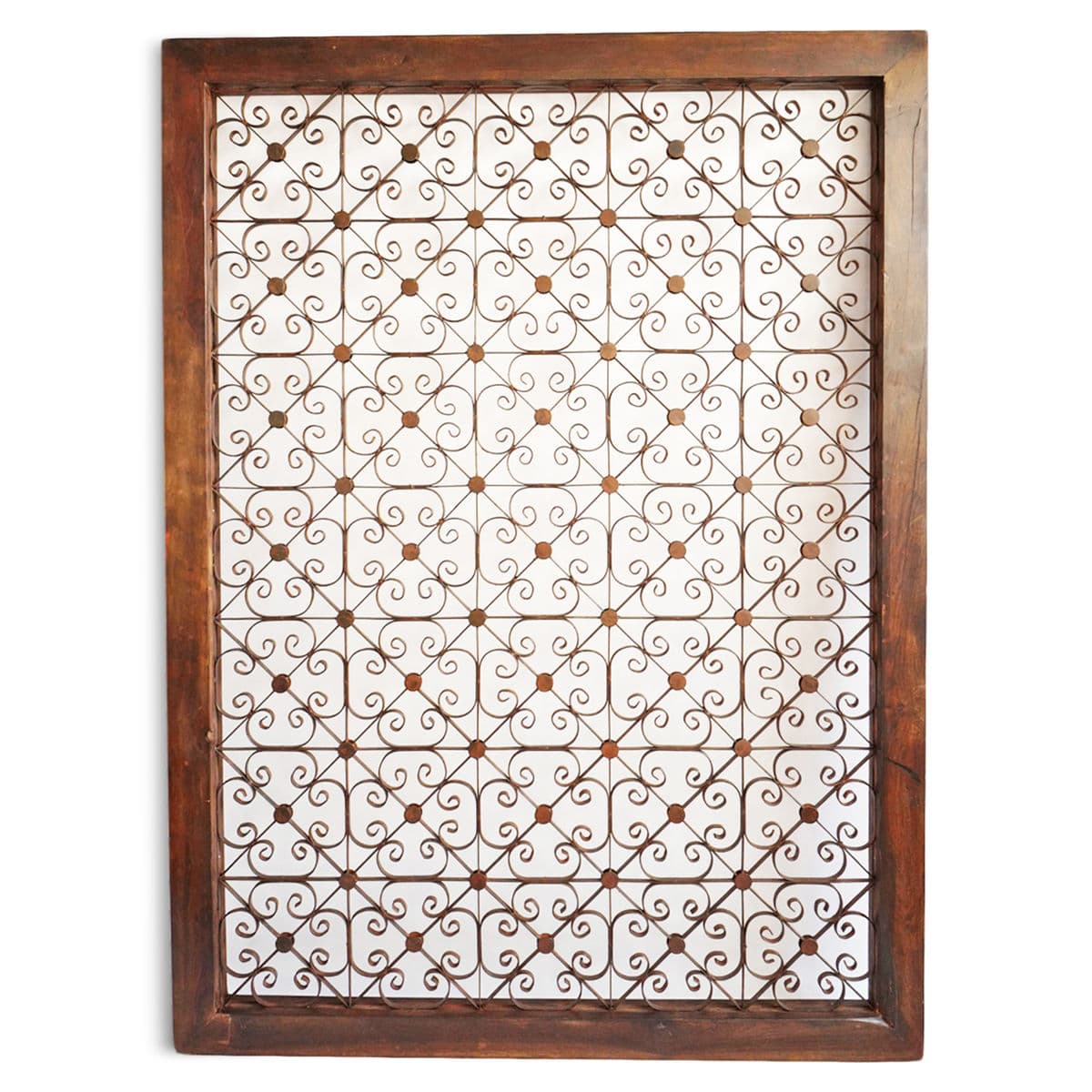 Large Wood Framed Iron Rosette Screen - Thumbnail 2