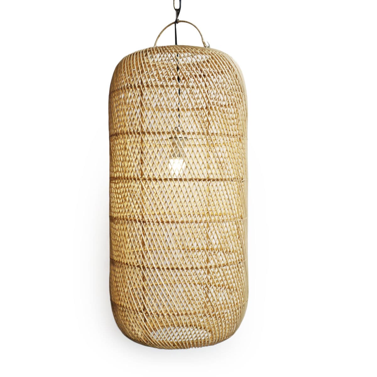 Raw Wicker Cylinder Lantern Medium - Thumbnail 2