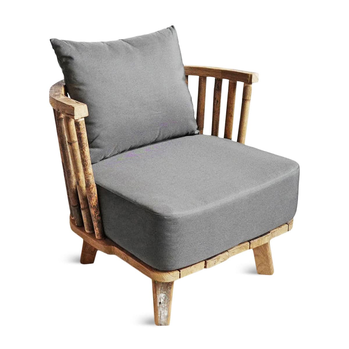 Salvaged Teak & Bamboo Outdoor Club Chair - Thumbnail 2