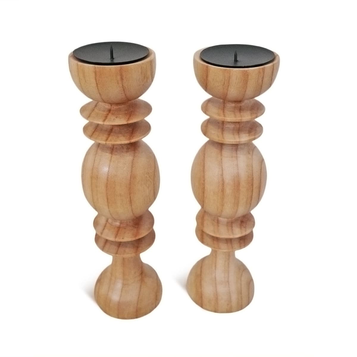 Set of Two Wood Candle Stands - Thumbnail 2
