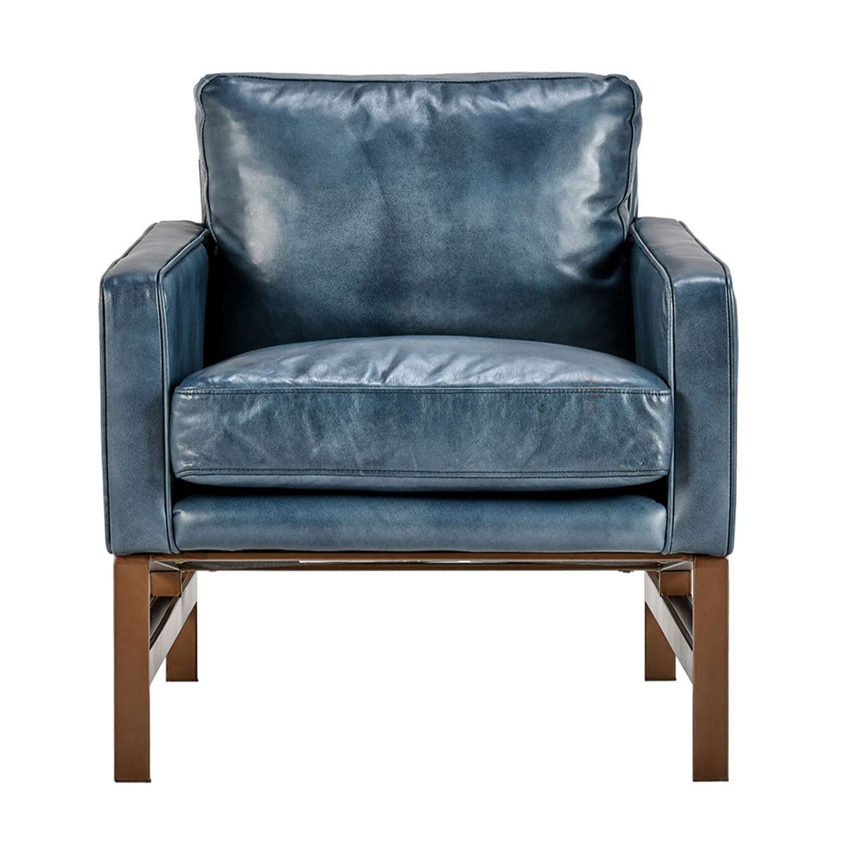 Preston Blue Leather & Bronze Club Chair - Thumbnail 2