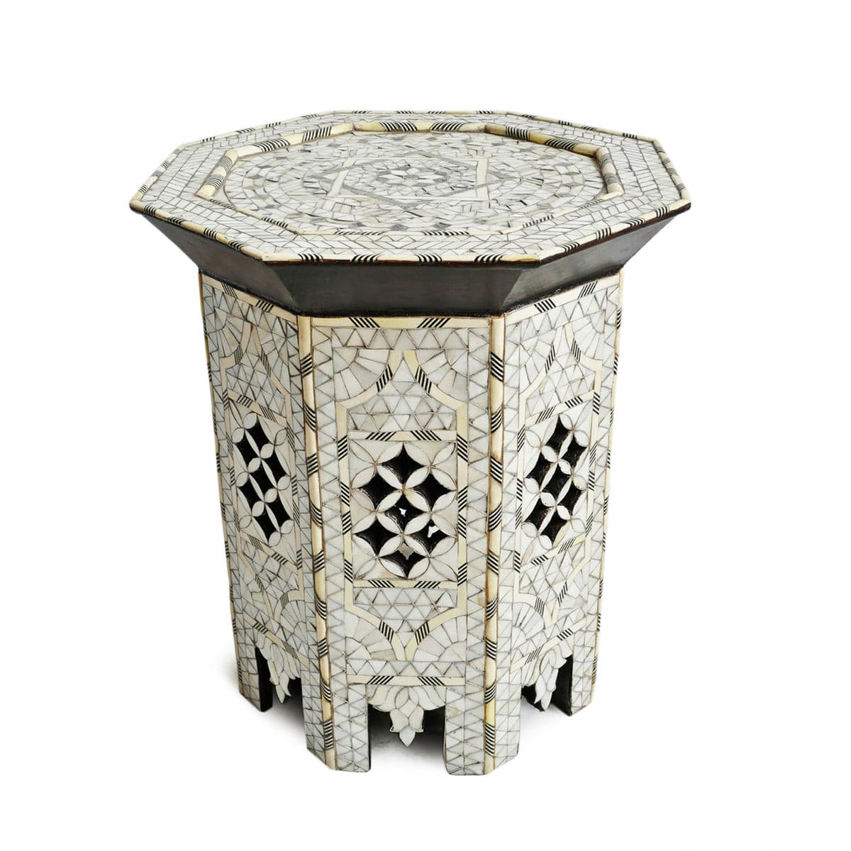 Vintage Syrian Inlay White End Table - Thumbnail 2