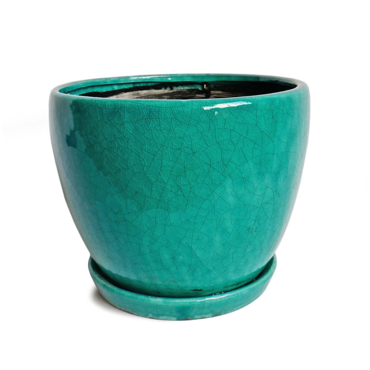 Turquoise Crackle Ceramic Pot - Thumbnail 2