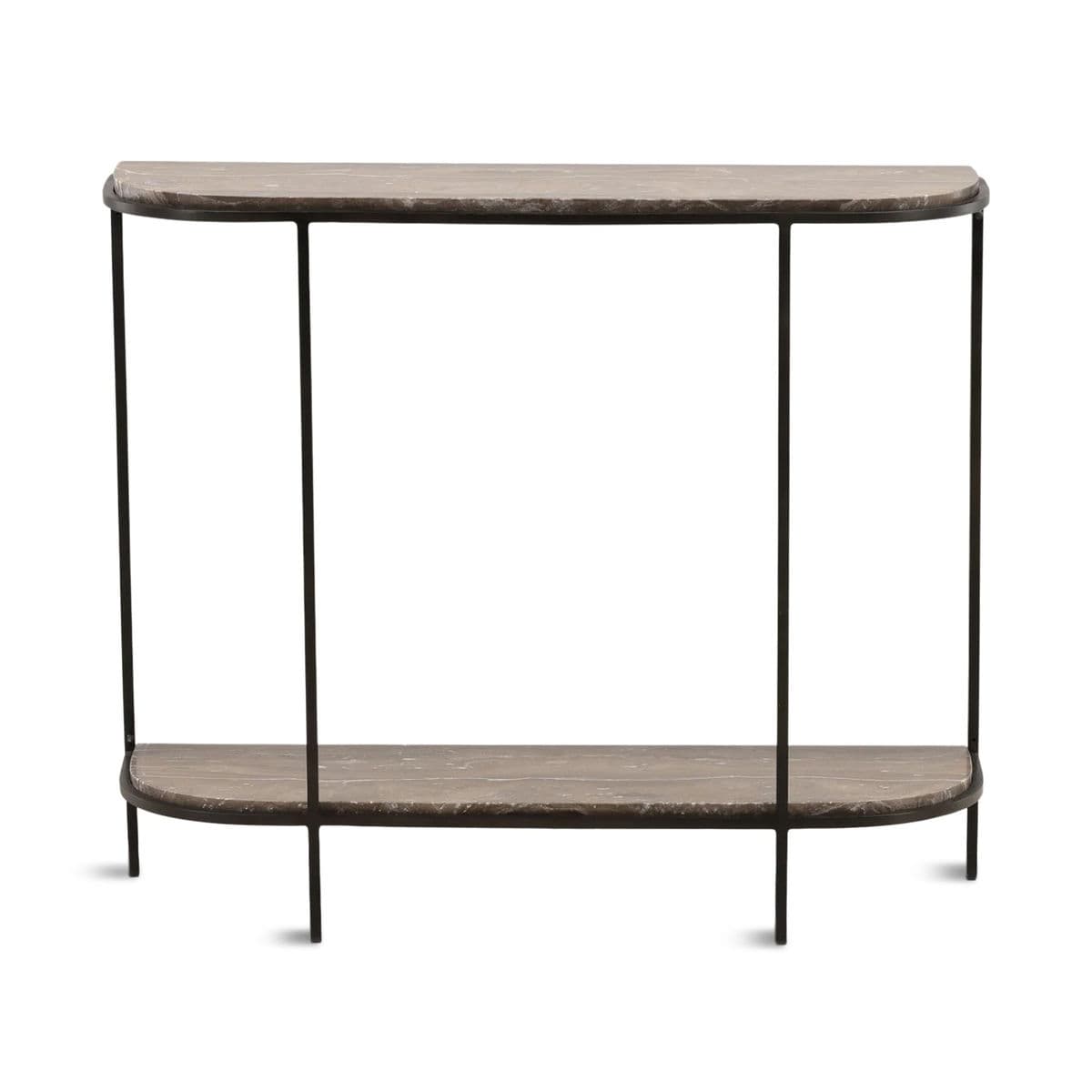 Rounded Taupe Marble & Iron Console - Thumbnail 2
