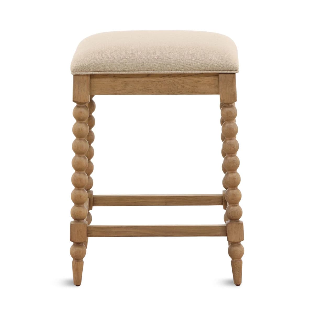 Beige Upholstered Ball Leg Counter Stool - Thumbnail 2