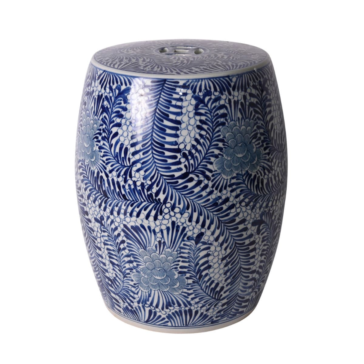 Blue & White Leaf Garden Stool - Thumbnail 2