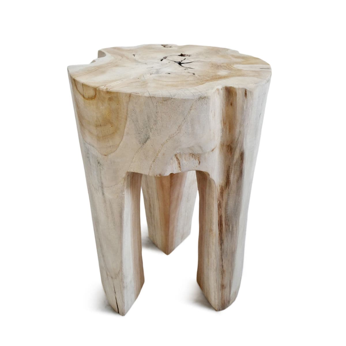 Organic Raw 3 Leg Teak Stool - Thumbnail 2
