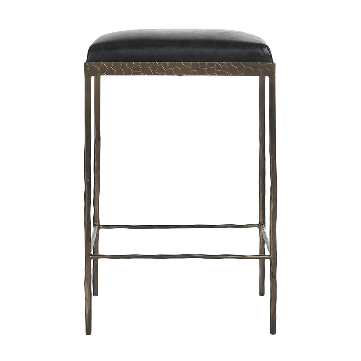 Hammered Iron Black Leather Counter Stool - Thumbnail 2