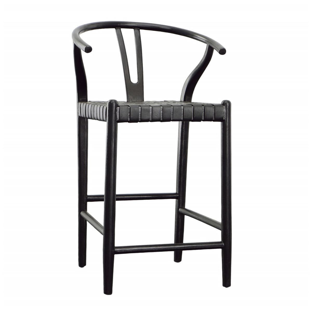 Black Horseshoe Leather & Teak Counter Stool - Thumbnail 2