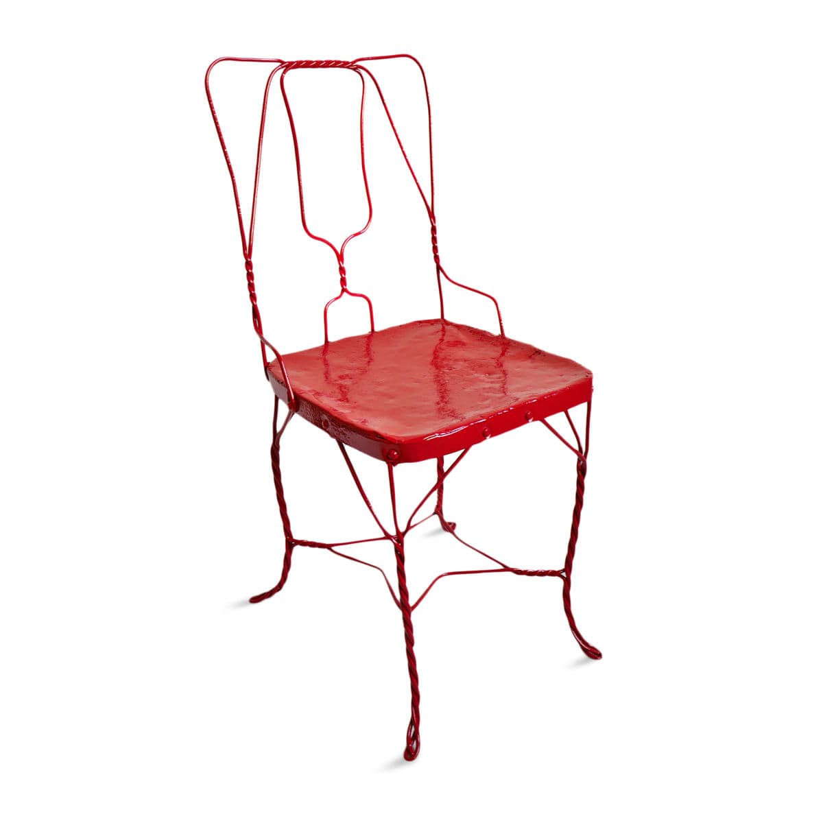 Vintage Cherry Red Iron Chair - Thumbnail 2