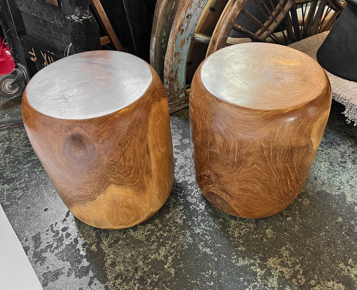 Polished Acacia Rounded Drum Stool Table - Thumbnail 12